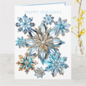 Blaue Crystal- und Goldschneeflocken Karte (Gelbe Blume)