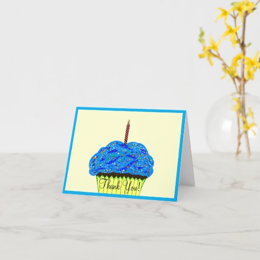Blaue Cupcake-Balloons Geburtstags-Dankeschön Karte (Gelbe Blume)