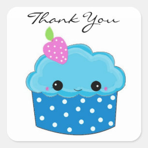 Blaue Cupcake Danke Quadratischer Aufkleber