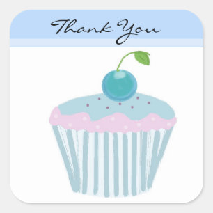 Blaue Cupcake Danke Quadratischer Aufkleber
