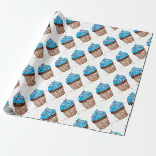 Blaue Cupcake-Party-Verpflegung Geburtstag Wasserf Geschenkpapier