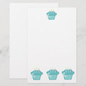 Blaue Cupcakes Briefpapier (Vorne/Hinten)