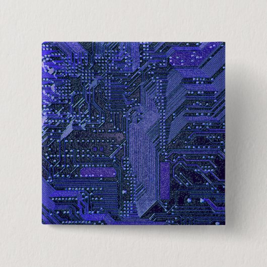 Blaue Cyber-Schaltungsplatine Tech-Kunst Elektroni Button (Vorderseite)