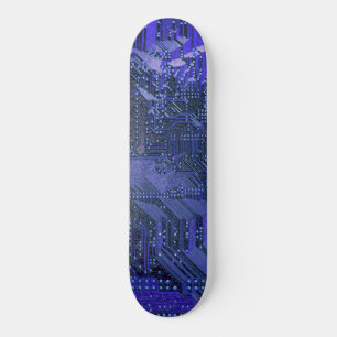 Blaue Cyber-Schaltungsplatine Tech-Kunst Elektroni Skateboard