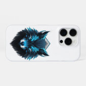 Blaue Cyber-Wolf-Grafik iPhone Hülle (Rückseite (Horizontal))