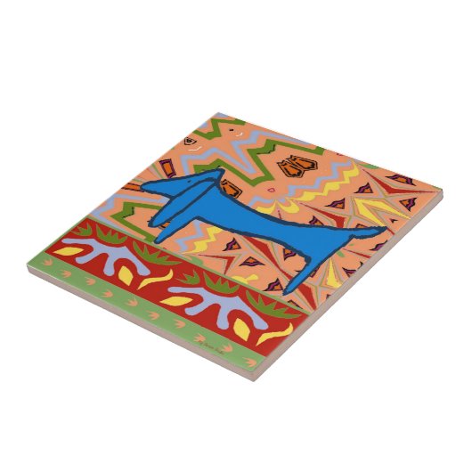 Blaue Dackel Abstrakt Fliese (Seite)