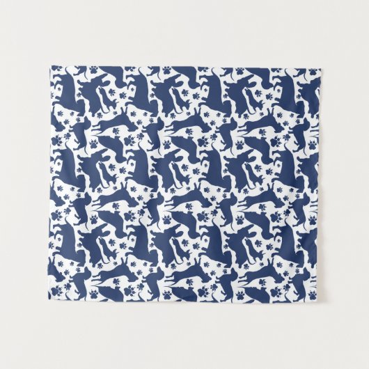 Blaue Dackel Pattern Kissen Wandteppich (Vorderseite (Horizontal))