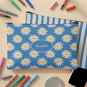 Blaue Daisy-Blumen- und Retro-gestreifte Mädchen-B Zubehörtasche