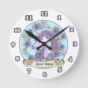 Blaue Daisy Einhorn-Uhr Runde Wanduhr