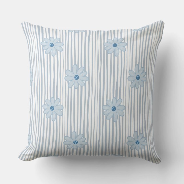 Blaue Daisy-Gestreifte Muster  Kissen (Vorderseite)