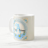 Blaue Daisy-Monogramm-Tasse Kaffeetasse (Vorderseite Links)