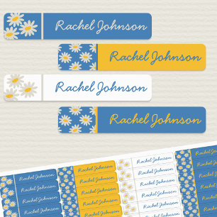 Blaue Daisy und Retro-gestreifte wasserdichte Kind Etiketten