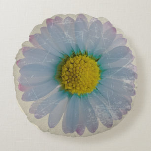 Blaue Daisy - Vintage Blumendekor Rundes Kissen