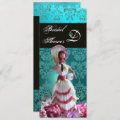 BLAUE DAMASK BEACH WEDD - BRAUTPARTY MONOGRAM EINLADUNG (Vorne/Hinten)