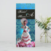 BLAUE DAMASK BEACH WEDD - BRAUTPARTY MONOGRAM EINLADUNG (Stehend Vorderseite)