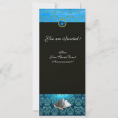 BLAUE DAMASK BEACH WEDD - BRAUTPARTY MONOGRAM EINLADUNG (Rückseite)
