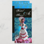 BLAUE DAMASK BEACH WEDD - BRAUTPARTY MONOGRAM EINLADUNG (Vorne/Hinten)