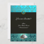 BLAUE DAMASK BEACH WEDD - BRAUTPARTY MONOGRAM EINLADUNG (Rückseite)