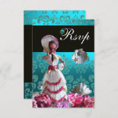 BLAUE DAMASK BEACH WEDD - BRAUTPARTY UAWG RSVP KARTE (Vorne/Hinten)