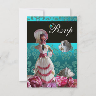 BLAUE DAMASK BEACH WEDD - BRAUTPARTY UAWG RSVP KARTE