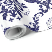 Blaue Damasken mit weißer Blüte Geschenkpapier (Rolleneckpunkt)