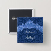 Blaue Damaskl Vintage Button (Vorne & Hinten)
