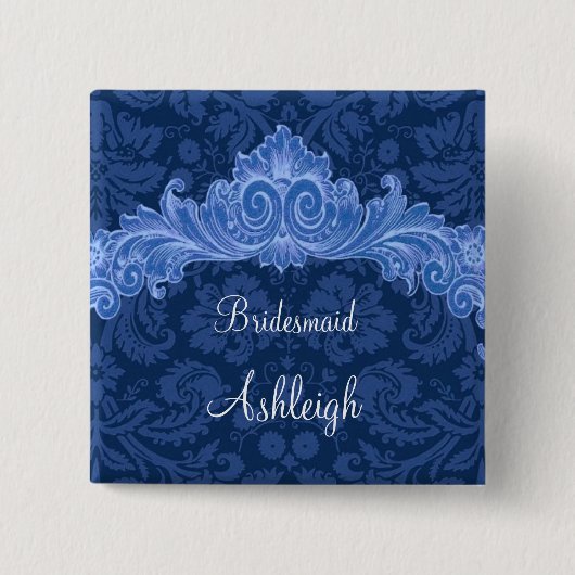 Blaue Damaskl Vintage Button (Vorderseite)