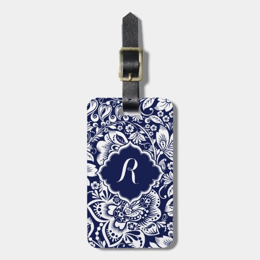 Blaue Damaskus-Blume Gepäckanhänger (Vorderseite vertikal)