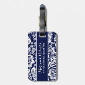 Blaue Damaskus-Blume Gepäckanhänger (Rückseite vertikal)