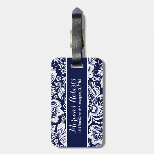 Blaue Damaskus-Blume Gepäckanhänger (Rückseite vertikal)