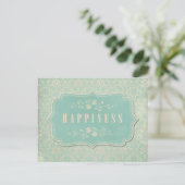 Blaue Damaskus Happy Label Soft Postkarte (Stehend Vorderseite)