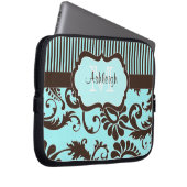 Blaue Damast-Laptop-Hülse Browns weiße gestreifte Laptopschutzhülle (Vorne Rechts)