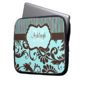 Blaue Damast-Laptop-Hülse Browns weiße gestreifte Laptopschutzhülle (Vorderseite Links)