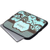 Blaue Damast-Laptop-Hülse Browns weiße gestreifte Laptopschutzhülle (Vorne Knopf)