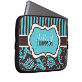 Blaue Damast-Laptop-Hülse Browns weiße gestreifte Laptopschutzhülle (Vorne Rechts)