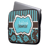 Blaue Damast-Laptop-Hülse Browns weiße gestreifte Laptopschutzhülle (Vorderseite Links)