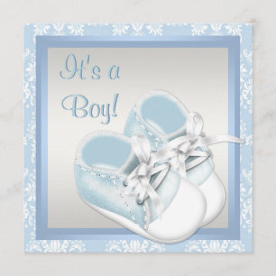Blaue Damast Schuhe Blaue Damast Baby Jungen Showe Einladung
