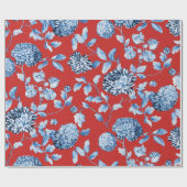 Blaue Dame Christmas Red Vintage Large BlumenToile Geschenkpapier (Flach)