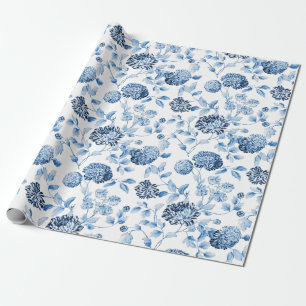 Blaue Dame Modern Vintage Blumen Toile Weiß Geschenkpapier