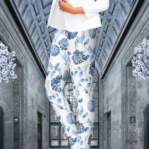 Blaue Dame Modern Vintage Botanical Floral Toile Leggings