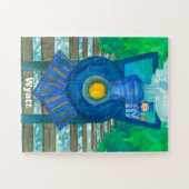 Blaue Dampf-Zug-Name-Kinder Puzzle (Horizontal)