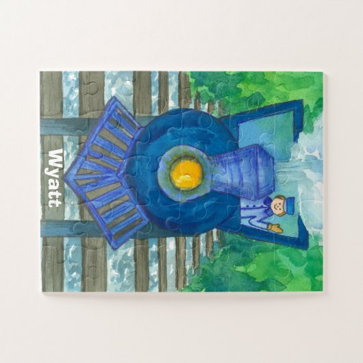 Blaue Dampf-Zug-Name-Kinder Puzzle (Horizontal)