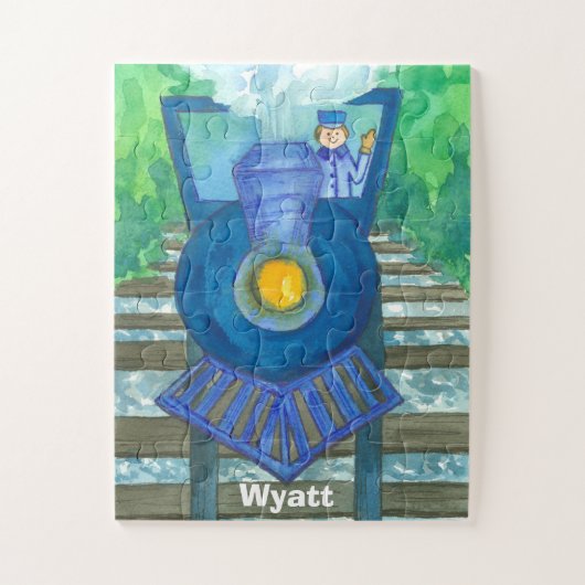 Blaue Dampf-Zug-Name-Kinder Puzzle (Vertikal)