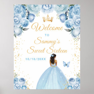 Blaue Dark Skin Prinzessin Sweet Sixteen Willkomme Poster