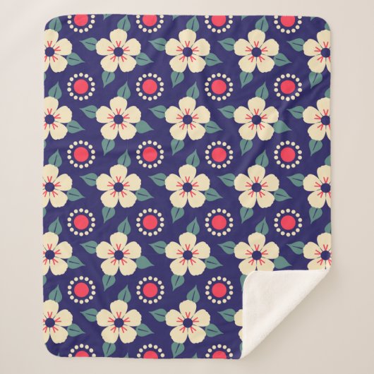 Blaue Decke mit Creme-Blume Sherpadecke (Vorderseite)