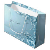 Blaue dekorative Blumen-Geschenktasche Große Geschenktüte (Vorderseite Schrägansicht)
