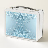 Blaue dekorative Blumen-Lunchbox Metall Brotdose (Rückseite)