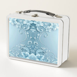 Blaue dekorative Blumen-Lunchbox Metall Brotdose