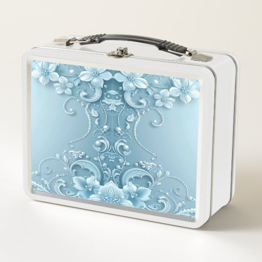 Blaue dekorative Blumen-Lunchbox Metall Brotdose (Vorderseite)