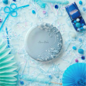 Blaue Dekorative Blumen Pappteller (Party)